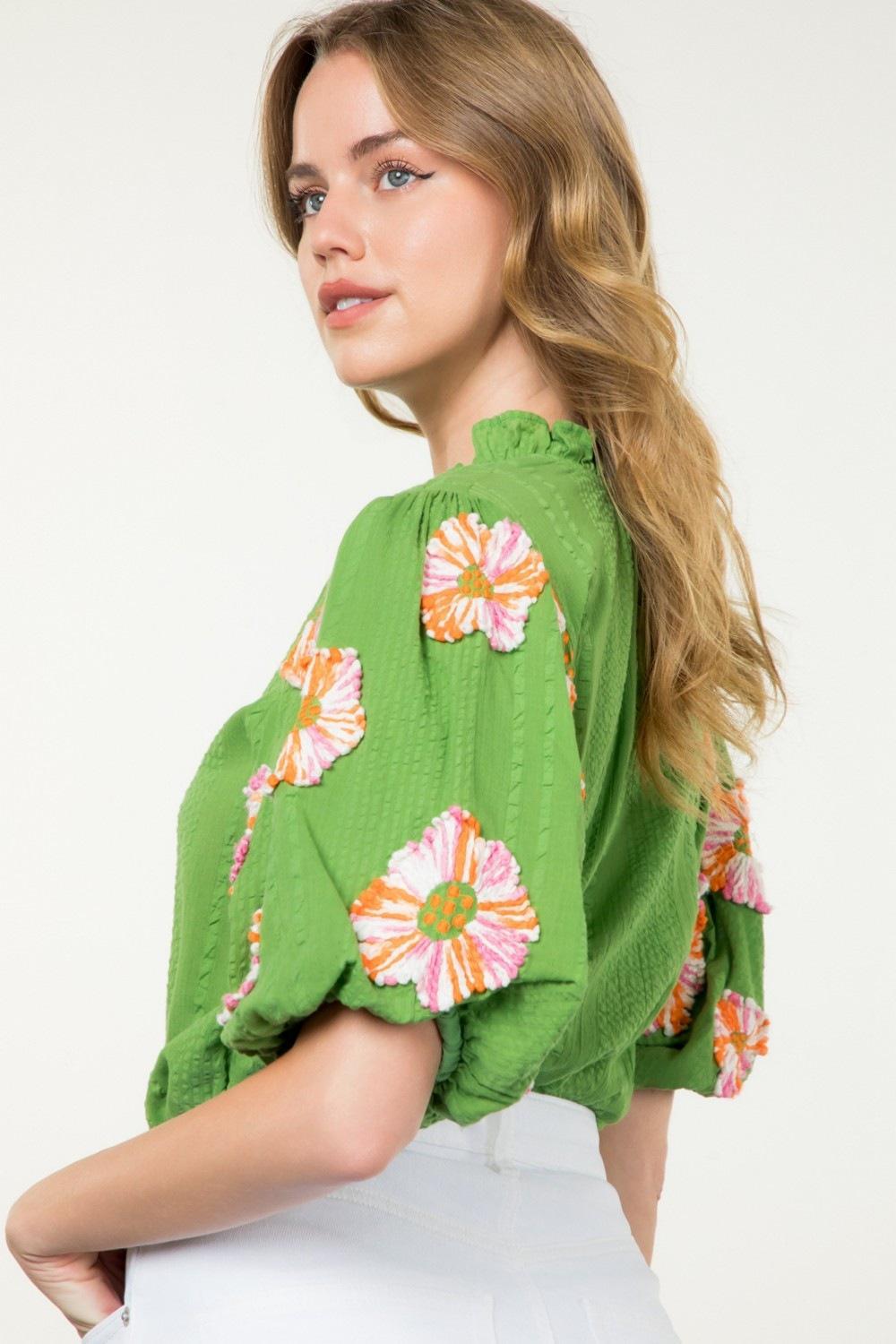 Green Hand Embroidered Top