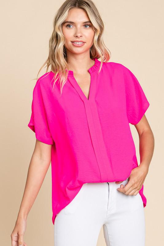Hot Pink Solid Short Dolman Sleeve top