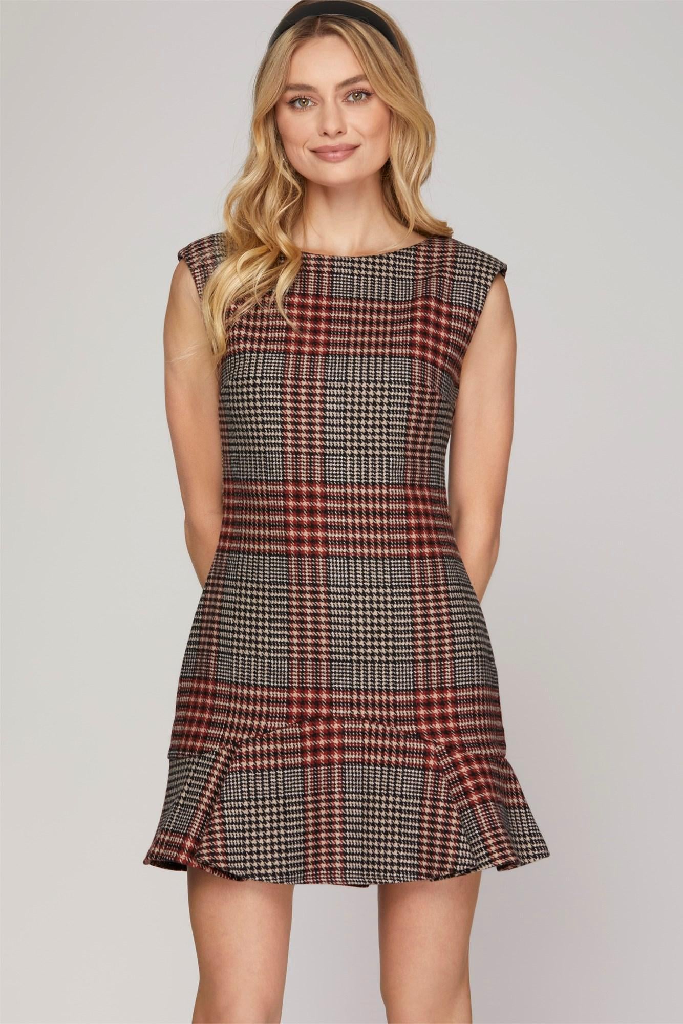 Red Sleeveless Plaid Dress