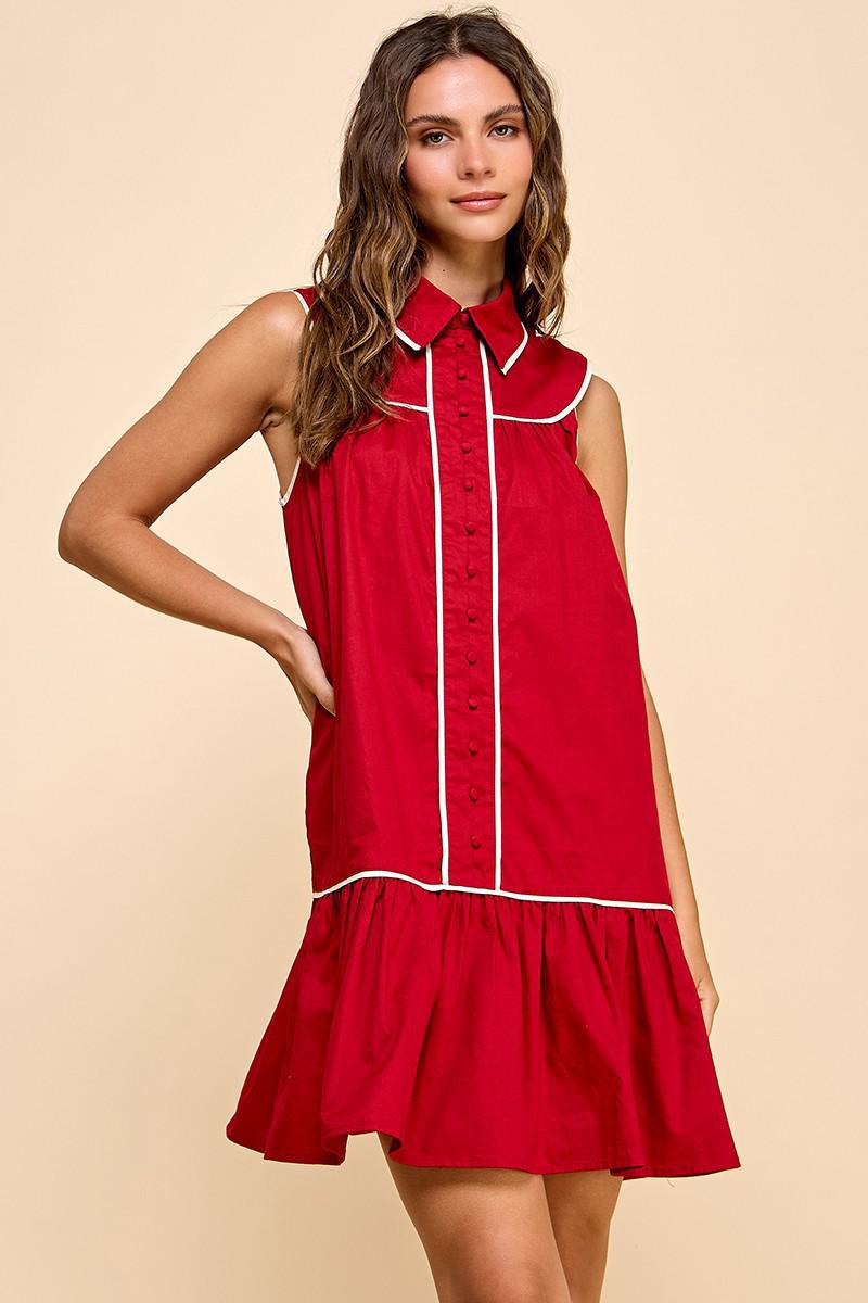 Crimson and White Trim Shirt Dress