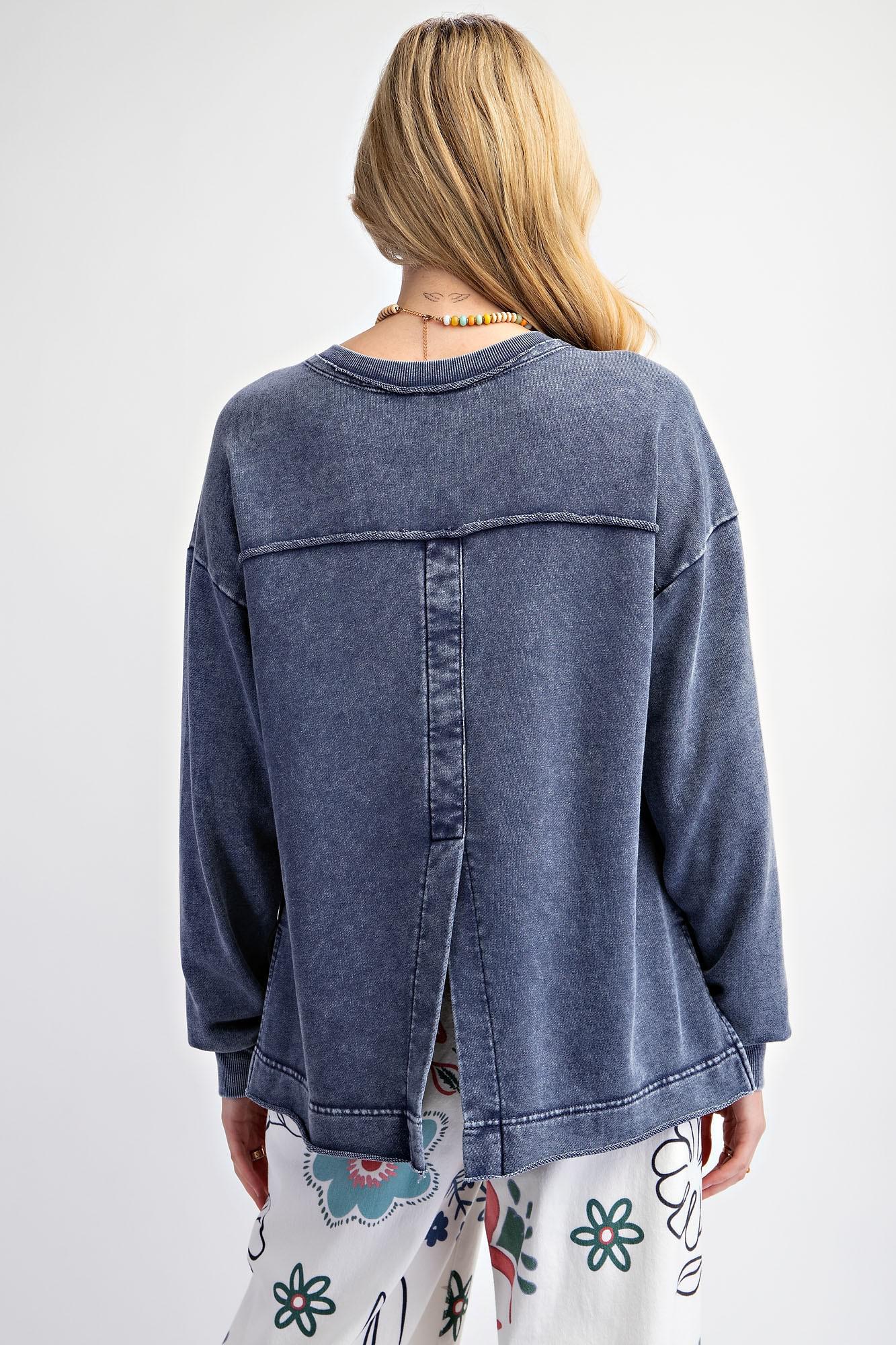 Denim Blue  LS Mineral Washed Top