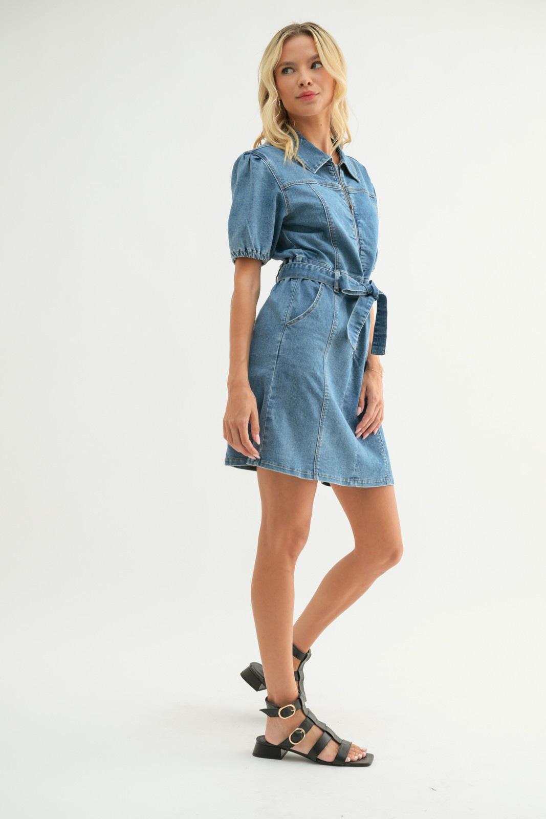 Denim Belted Mini Dress