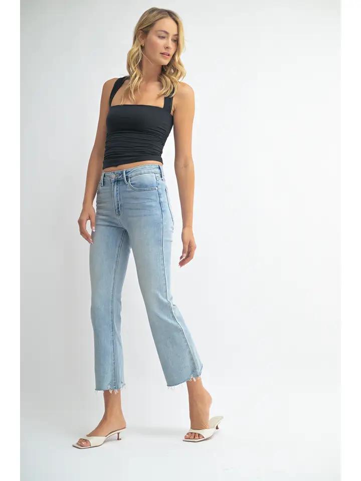 Light Denim HR Crop Flare Dis Hem