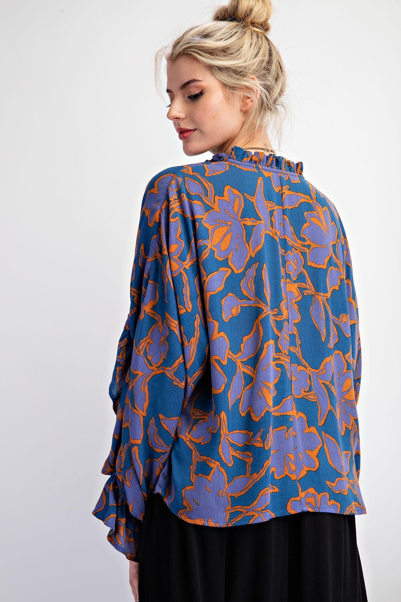 Indigo Printed Rayon Gauze Top