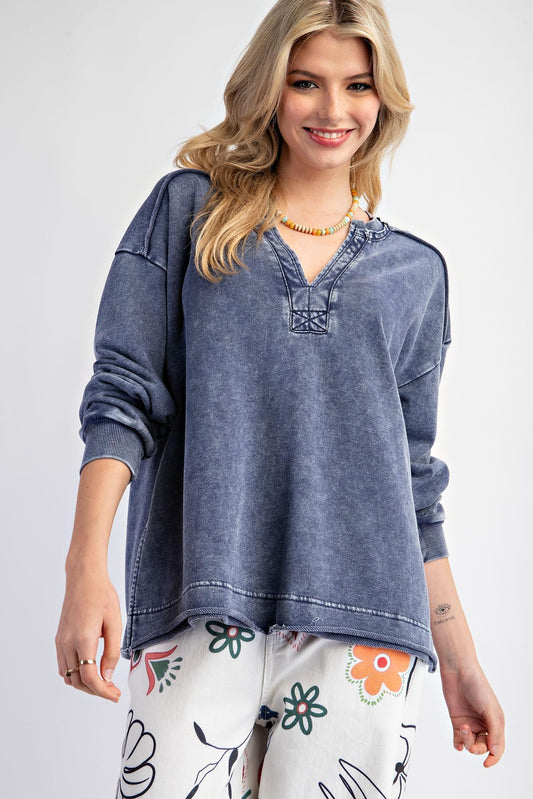 Denim Blue  LS Mineral Washed Top