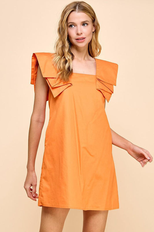 Orange Pleated Sleeveless Dress