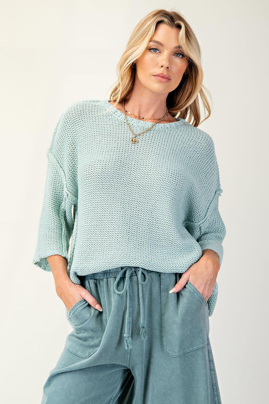 Aqua Half Sleeve Loose Sweater