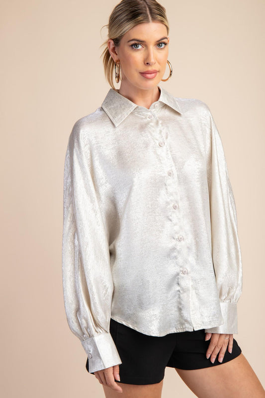 Cream Shimmery Voluminous Sleeve Top