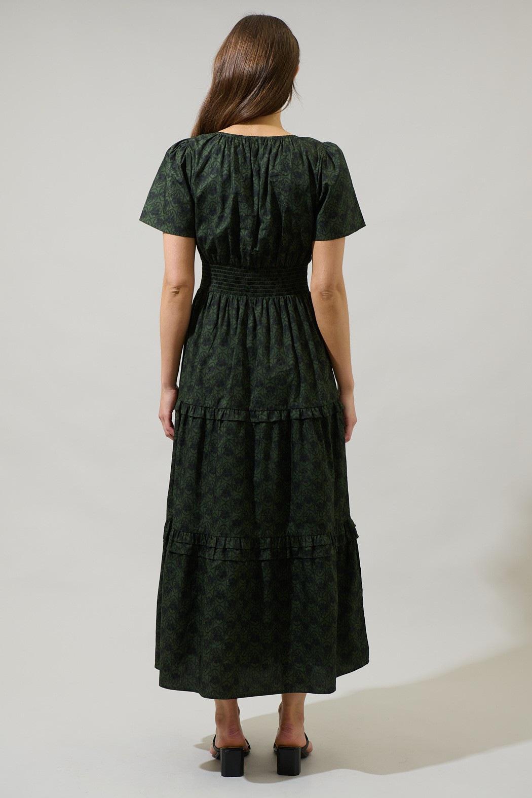 Olive Green Haslet Floral Maxi Dress